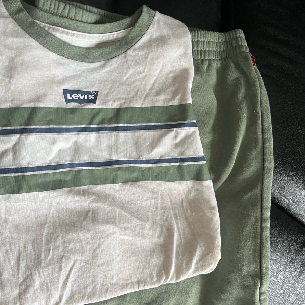 Levi's Olive Green and White Tee